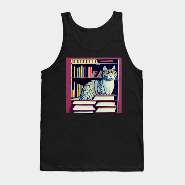 Curious Cat in the Library Tank Top by Rishirt